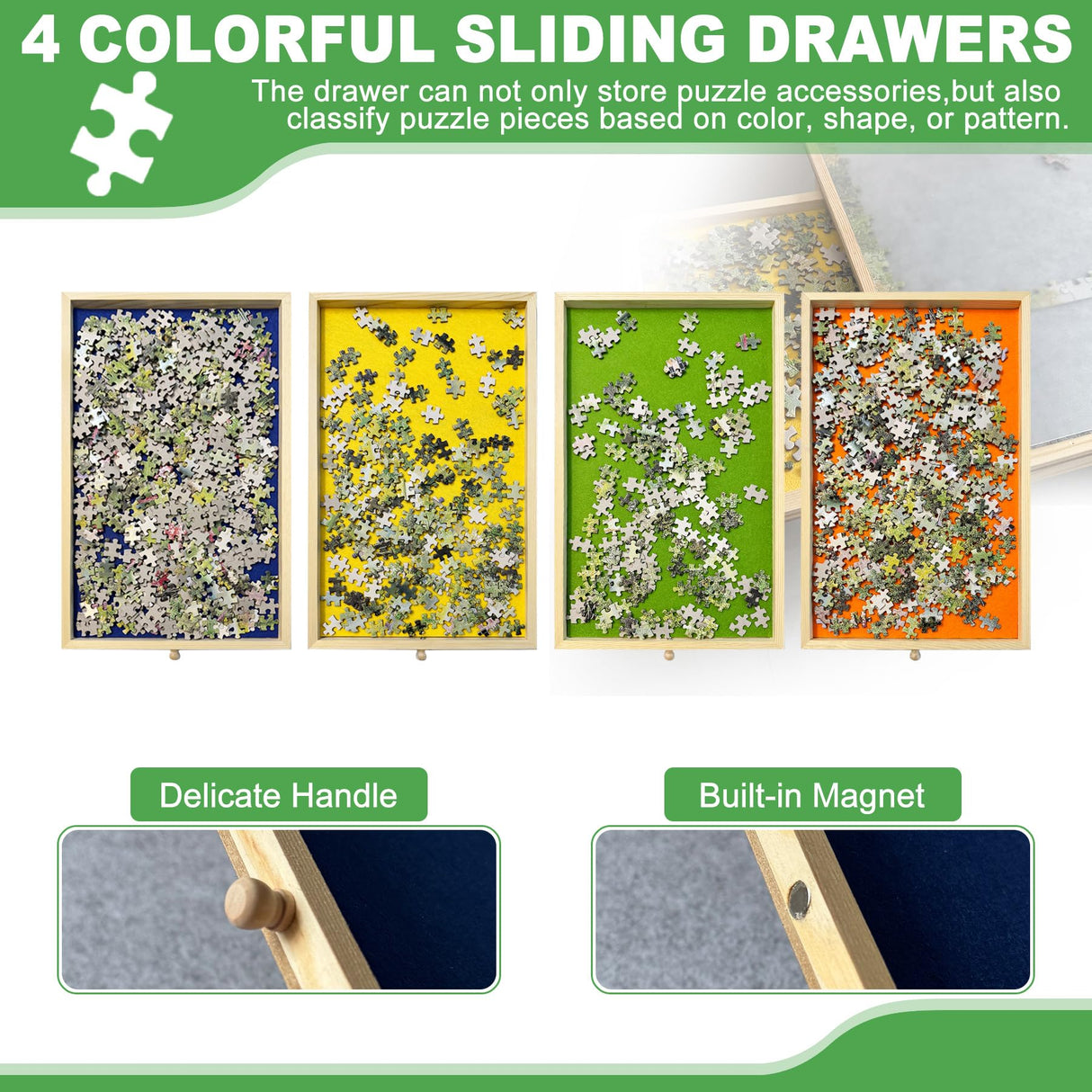 ZZJIHAI 1500 Piece Jigsaw Puzzle Table with Drawers, Adjustable Wooden Rotating Puzzle Board with Legs and Cover, Portable Large Movable Puzzles Tables with Wheels & Storage for Adults ZZJIHAI