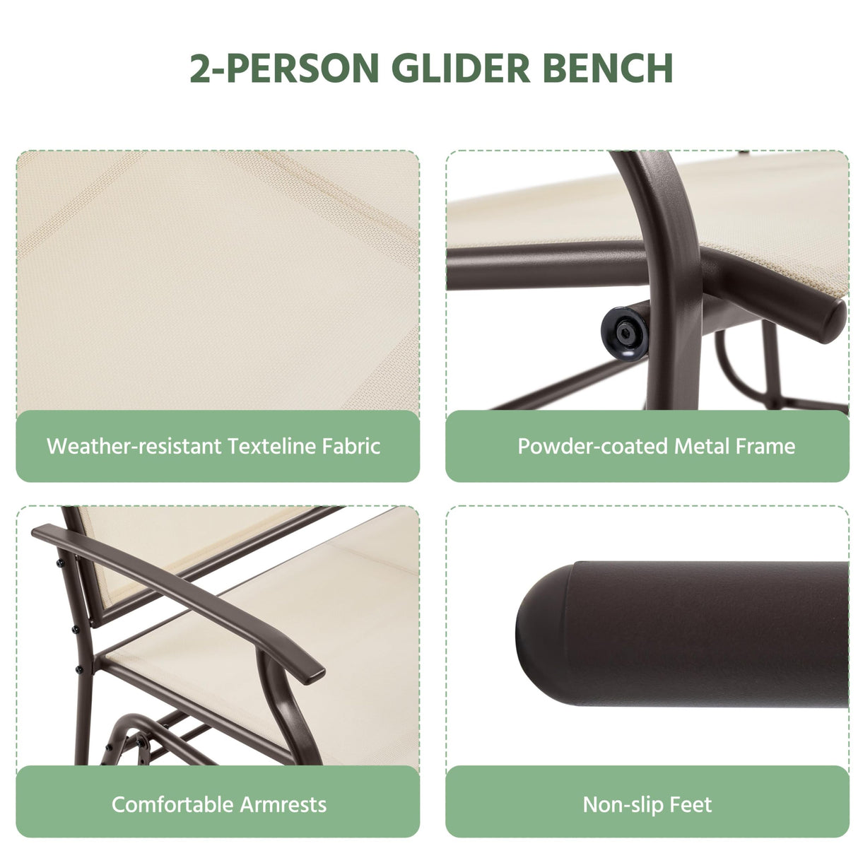 Yaheetech Beige 2-Person Outdoor Glider Bench with Smooth Gliding Mechanism Yaheetech