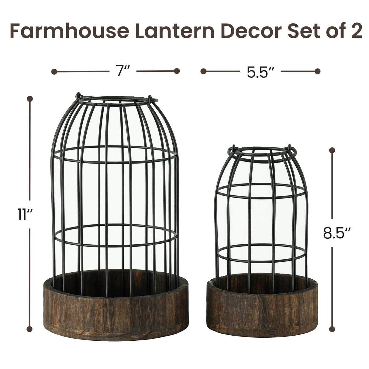 Perfnique Decorative Candle Lantern, Set of 2 Farmhouse Table Lanterns for Home Decor, Rustic Table Centerpieces for Dining Room, Fireplace Mantle Kitchen Decoration (Walnut) PERFNIQUE