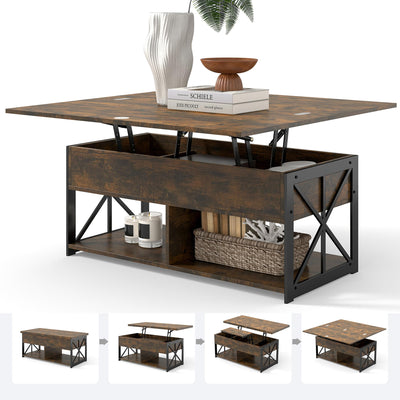 Manora Multi‑Functional Lift‑Top Coffee Table Convertible to Dining Table or Workstation for Living Room,Home Office, Compact Design with Hidden Storage, Brown