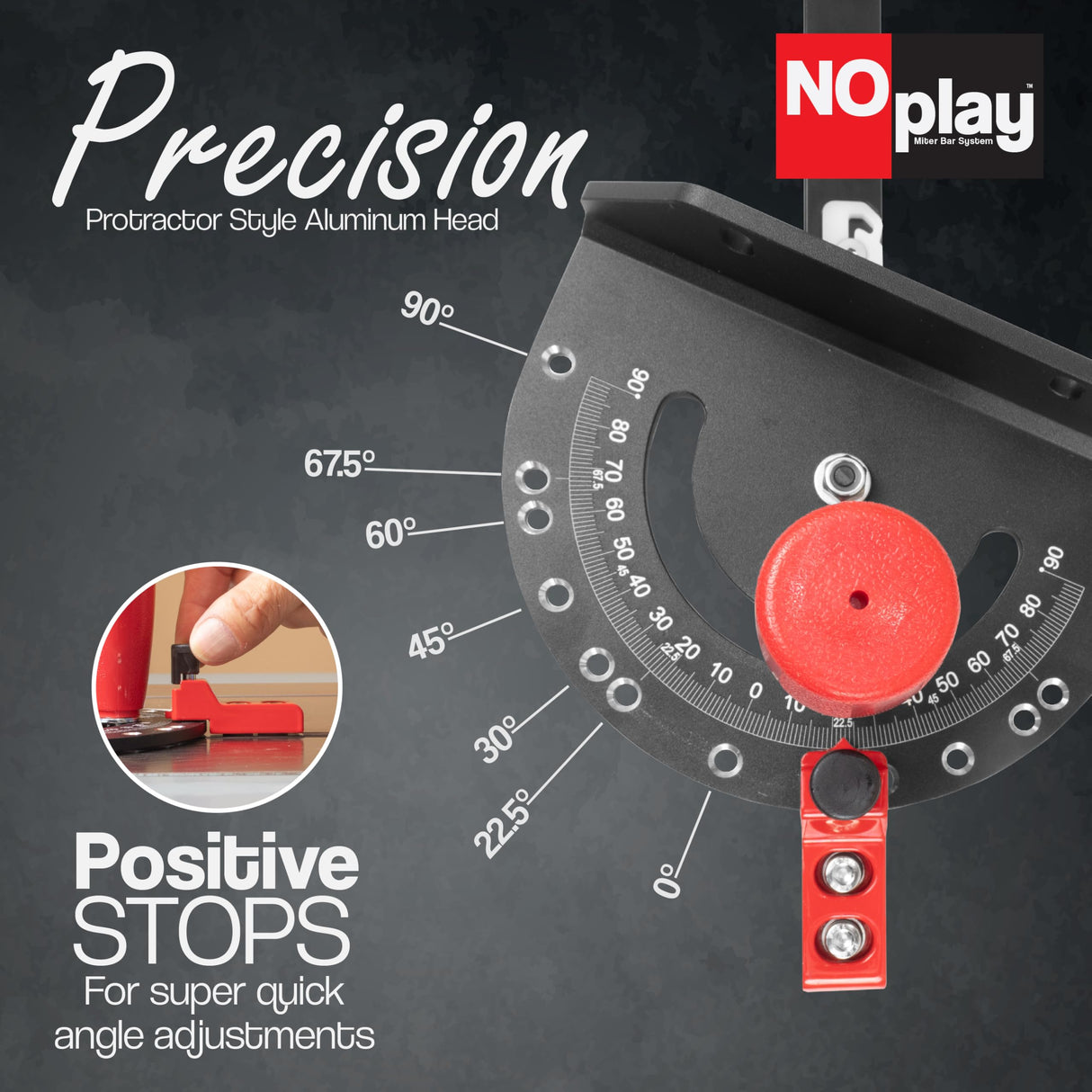 Fulton Miter Gauge 2000 SE HDF NoPlay Expandable Glides Steel Miter Bar for 3/4 x 3/8 Inches, Miter Slot UHMW Slick Base Pad, Protractor Style Head 13 Positive Stops, Aluminum Dual 45 Degree Fulton