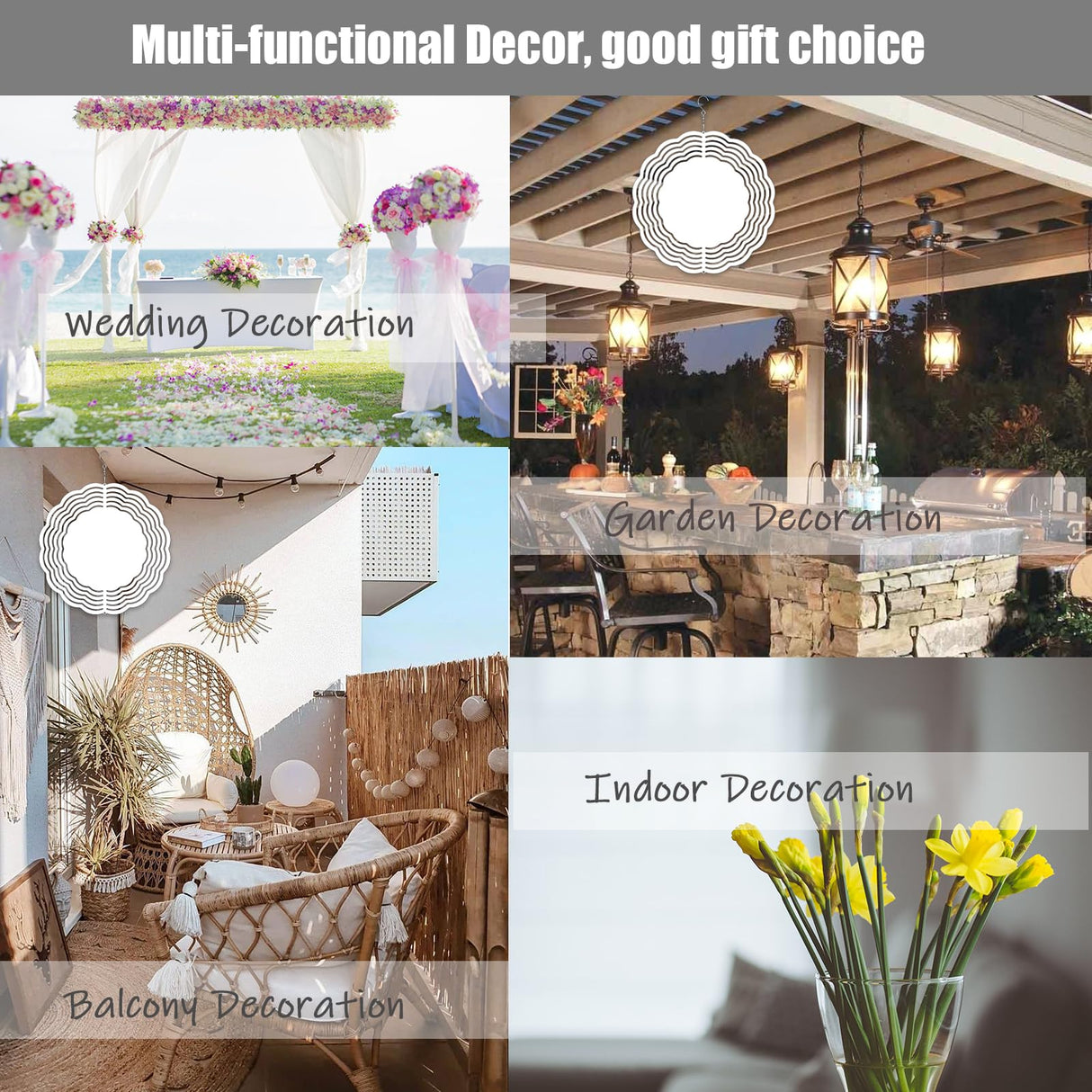 WindMage 8 Pack 8inch Sublimation Wind Spinner Blanks 3D Aluminum Metal Wind Sculpture Kinetic Spinners for Yard and Garden Indoor Art Ornaments Hanging Decoration (Classics) WindMage