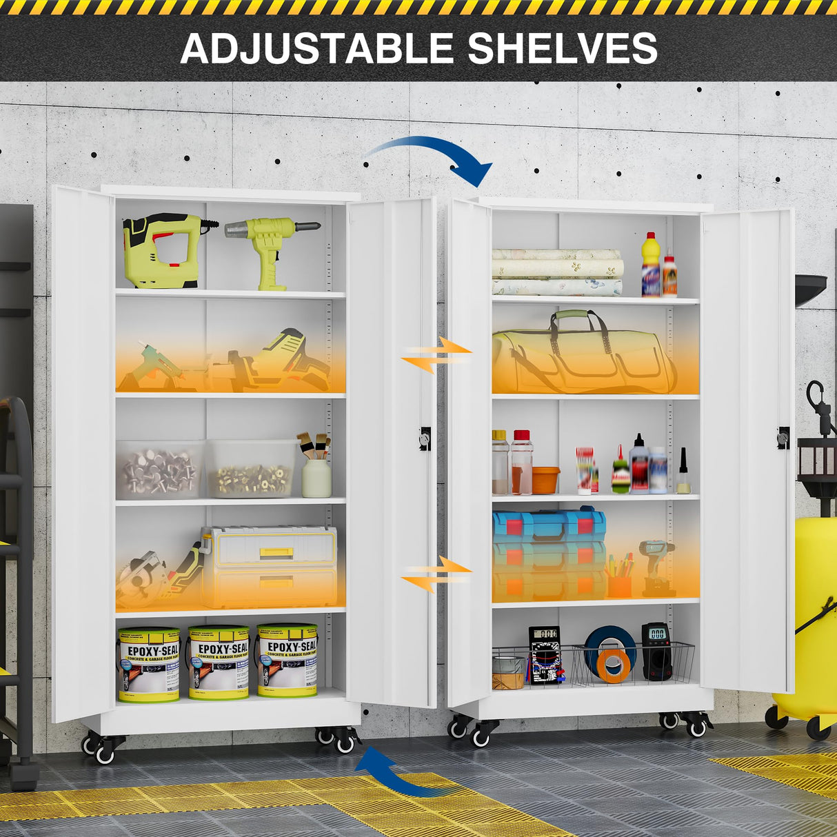 Fesbos Metal Rolling Storage Cabinet-74.6” Tall Steel File Cabinets with Wheels Lockable Doors and Adjustable Shelves-White Steel Storage Cabinet for Home, School, Office, Garage Fesbos