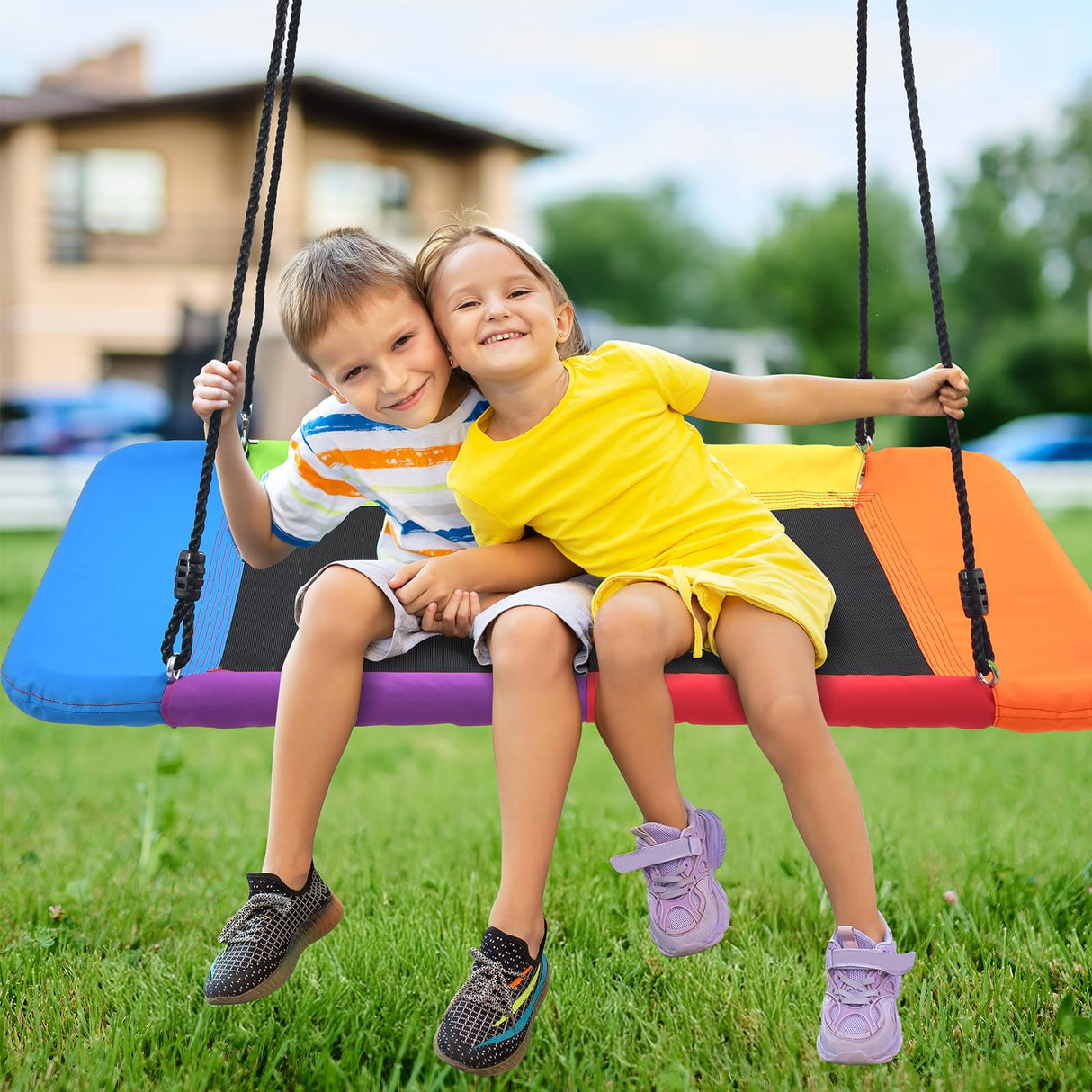 Hapfan Swing Sets for Backyard with 45" Platform Swing and Belt Swing, 440 lbs Swingset Outdoor for Kids, Outdoor Play Equipment Hapfan