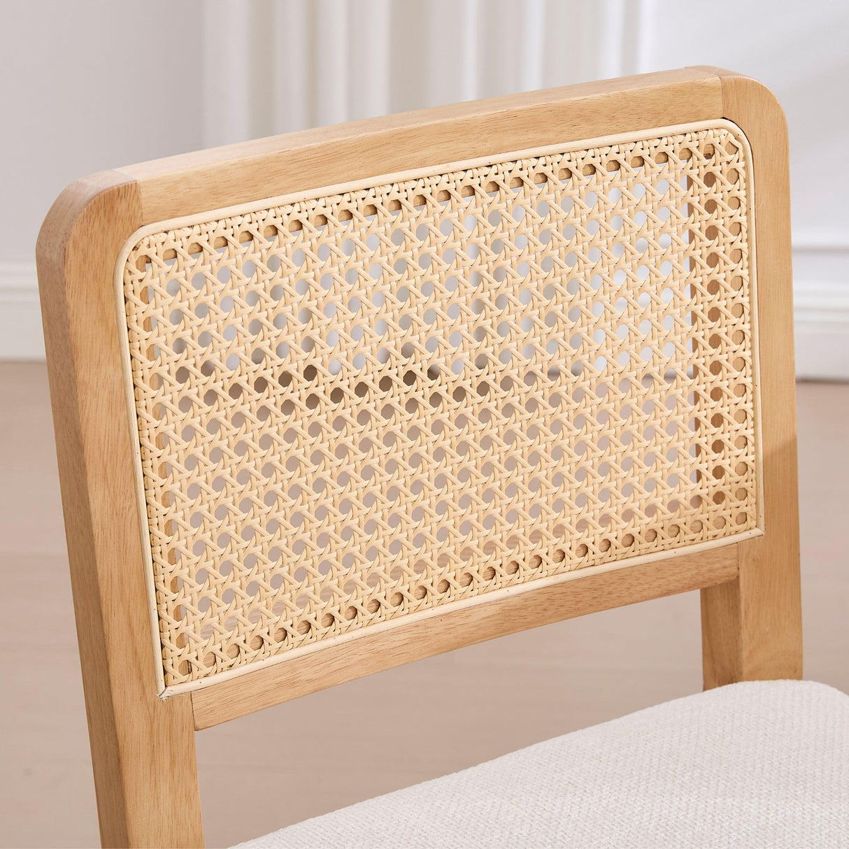 Counter Height Bar Stools Set of 2, Farmhouse Rattan Bar Stool with Back, Upholstered Wooden Barstools Mid Century Modern Breakfast Bar Chairs for Kitchen Island, Chenille Beige WAHSON OFFICE CHAIRS