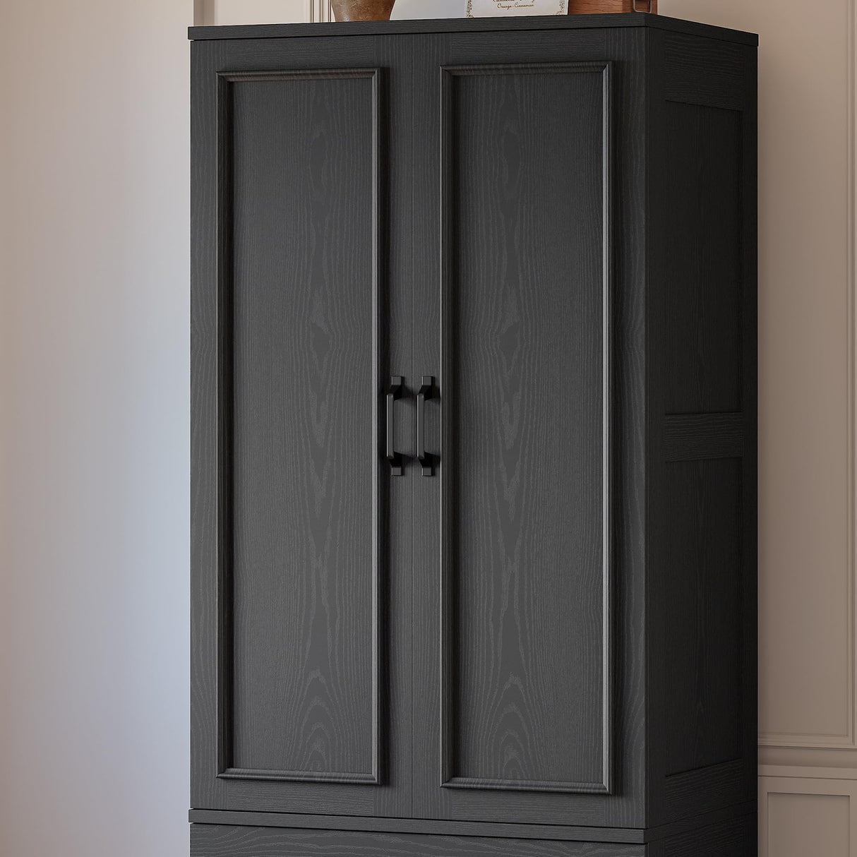 LIKIMIO Armoire Wardrobe Closet with 2 Doors and 2 Drawers 70" H x 28" W Wooden Bedroom Freestanding Wardrobe Combination for Hanging Clothes, Black LIKIMIO