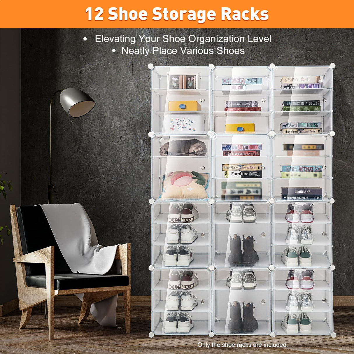 Portable Shoe Rack Organizer 72 Pair Shoe Storage Cabinet with Door 12 Tier Plastic Shoe Rack Shoe Organizer Stackable Shoe Shelves Detachable Shoe LOYALHEARTDY