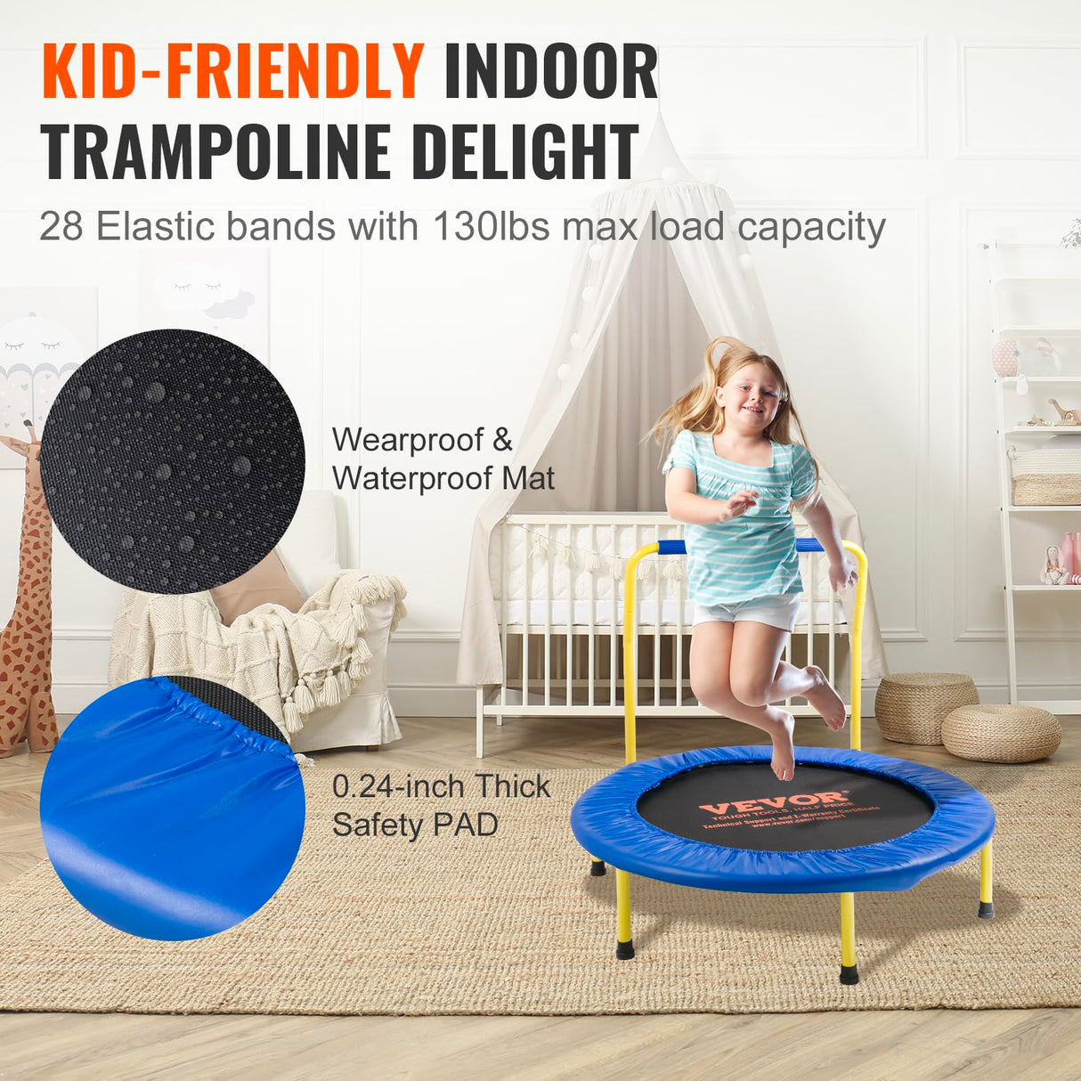 VEVOR 3FT Trampoline 36" Indoor/Outdoor for Toddlers, Foldable Mini Baby With Foam Handle, Recreational Birthday Gift VEVOR