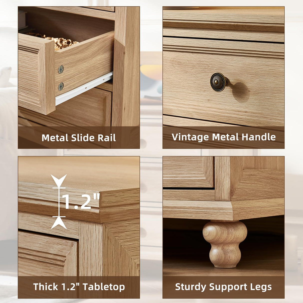 Joaxswe Farmhouse Nightstand with Charging Station, 24" Wide End Table with 3 Drawers,Natural Wood Dresser for Bedroom, Bed Side Table Chest of Drawers Cabinet,Night Stand for Living Room, Closet Joaxswe