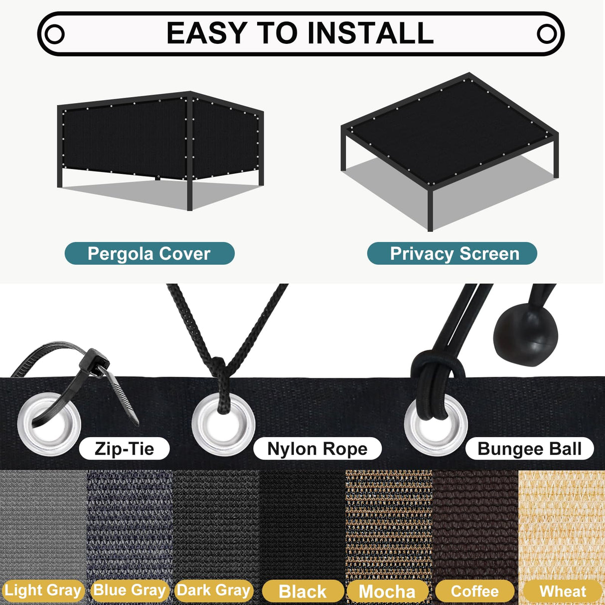 Shade&Beyond 90% Sun Shade Cloth with Grommets, 8' X 10' Pergola Shade Cover Canopy, Mesh Tarp Sun Screens for Patio, Outdoor, Garden, Backyard, Mocha Shade&Beyond
