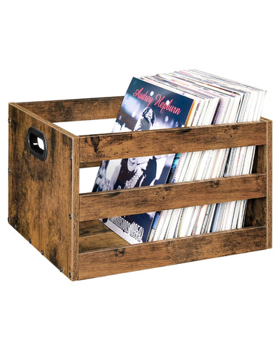 CHOEZON Vinyl Record Storage Crate, Record Storage Holder, Vintage Wood File Storage Organizer, Cube Photo Album Storage Box, for Albums, Files, Photo Albums, Rustic Brown MCW01FG