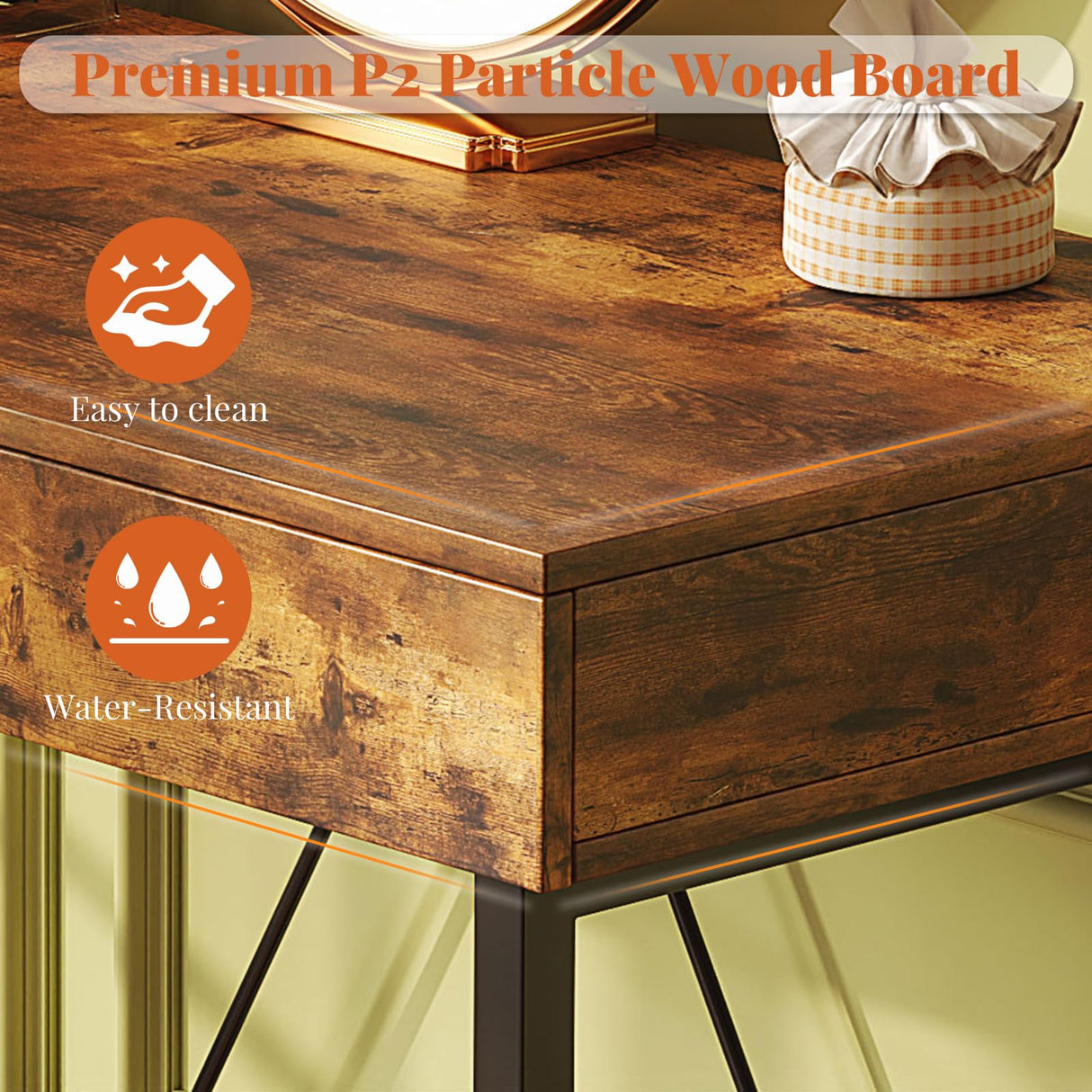 VERMESS 40Inch Solid Wood Desk with Drawers,Home Office Desk for Small Space,Modern Makeup Vanity Desk,Writing/Study/Work Table, Kids Desk for Bedroom (Wood, Rustic Brown) VERMESS