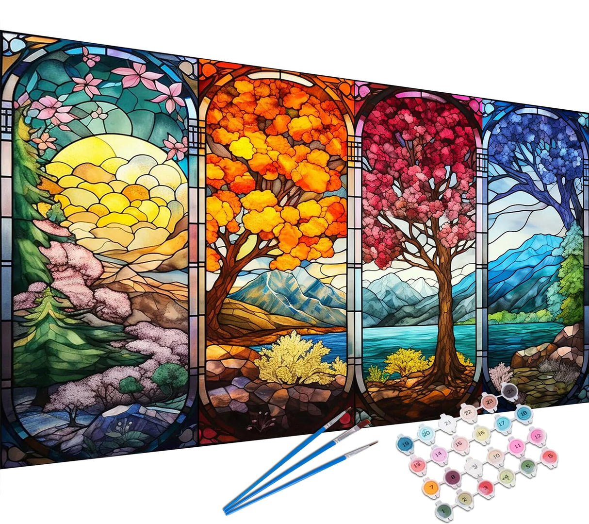 YALKIN Paint by Number for Adult Kits, DIY Four Season Trees Oil Acrylic Painting Kits for Adults Beginners on Canvas for Home Wall Decor Gifts 40x80CM/15.8x31.5in (No Frame) YALKIN