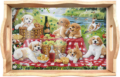 EWJRNSF Diamond Art Kits for Adults Wooden Serving Trays with Handles, 5D Diamond Painting Big Gem Arts and Craft Gifts Trays Decor Gift Home Decor 7.8x11.8 Inches Dog A