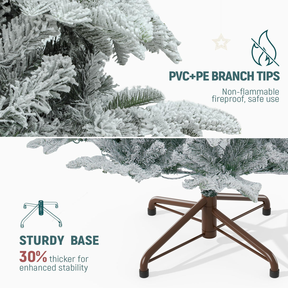 YITAHOME Pre-Lit Flocked Artificial Christmas Tree with Remote, 6.5 FT Snow Flocked Natural Layered Christmas Tree with 760 PE & PVC Mixed Tips and 350 Lights for Home, Office, Party Decoration YITAHOME