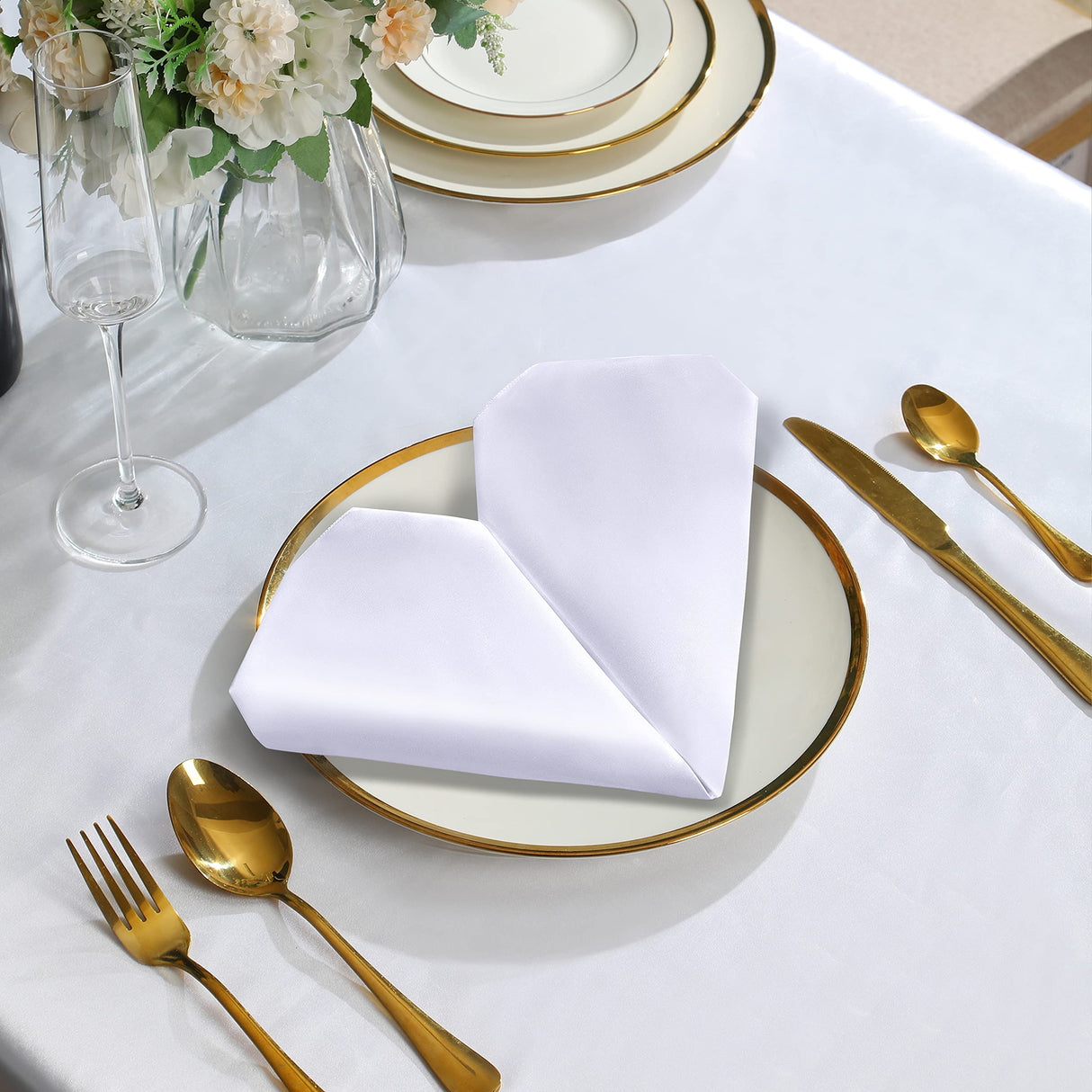 VACVELT 50 Pack White Satin Napkins 20x20 Inch Wedding Napkins Bulk, Decorative Elegant Dinner Napkins Square Table Napkins Decor, Silky Satin Cloth Napkins for Restaurant Banquet Graduation Party VACVELT