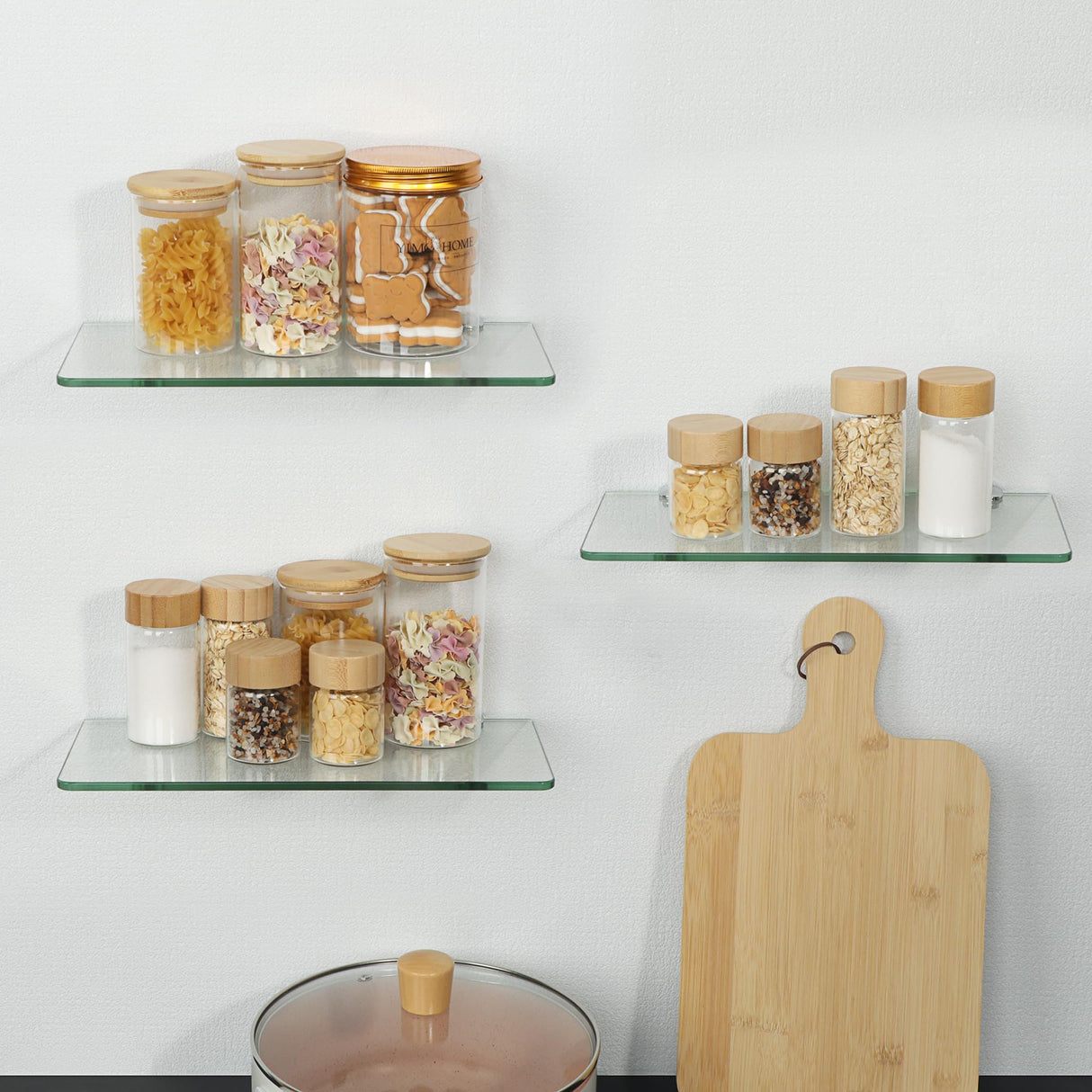 SAYAYO Glass Floating Shelves for Wall, Tempered Glass Shelves for Bathroom, Living Room, Bedroom, Office, Toilet, Kitchen Decor, 12Inch Set of 3, Clear SAYAYO