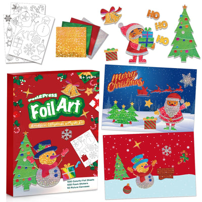 Vloso Christmas Fun Foil Art Kit for Kids,No Mess Art Creative Activity Travel Art and Crafts for Kids,Christmas Gifts Crafts for Girls&Boys Ages 4, 5, 6, 7, 8, 9(Christmas)