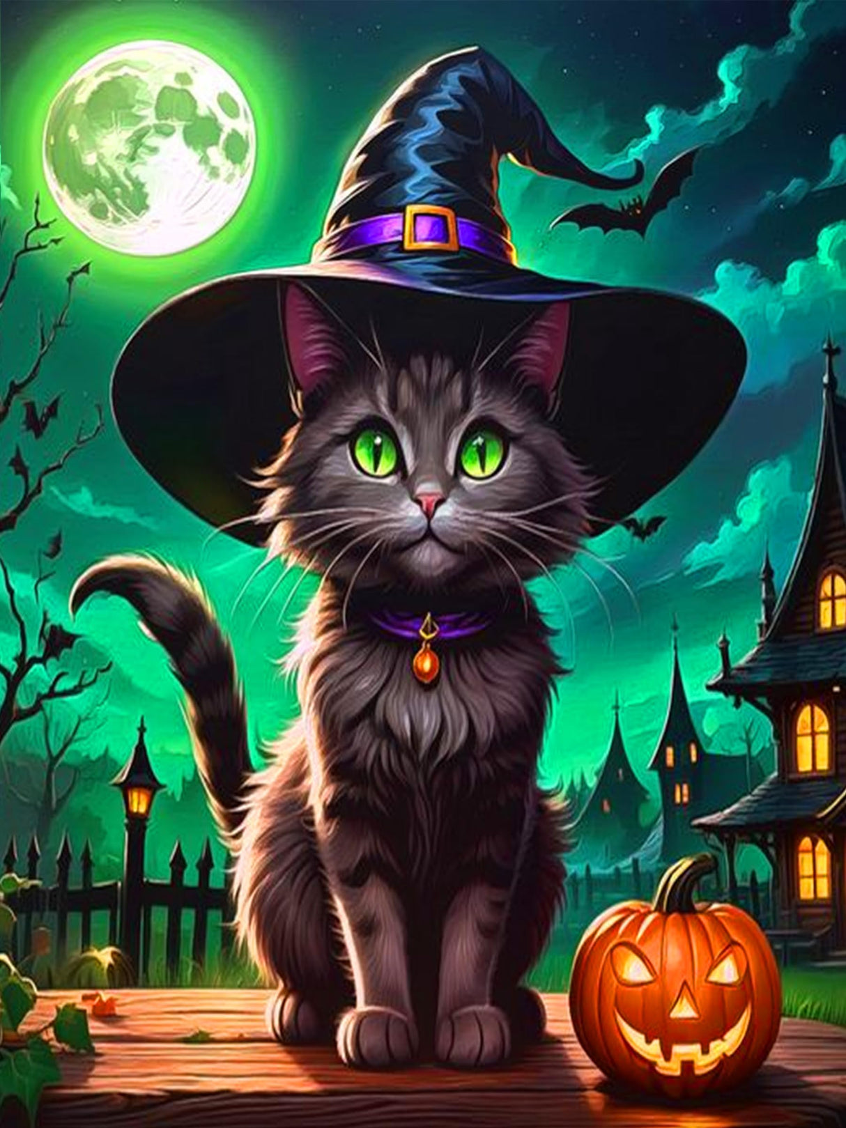 ijbnhd 5D Black Cat Diamond Art Kits for Adults Cat Diamond Painting Kits for Adults Beginners Full Drill Round Moon Gem Art for Crafts Home Wall Decor Gift 12x16inch ijbnhd