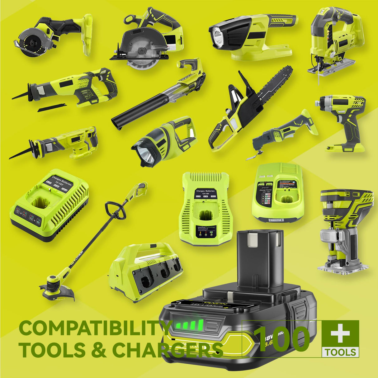 VANON 2Pack Replacement for Ryobi 18V Battery 3.6ah Batteries Replacement for Ryobi One 18V Cordless Tools P102 P107 P105 P104 P103 P108 VANON