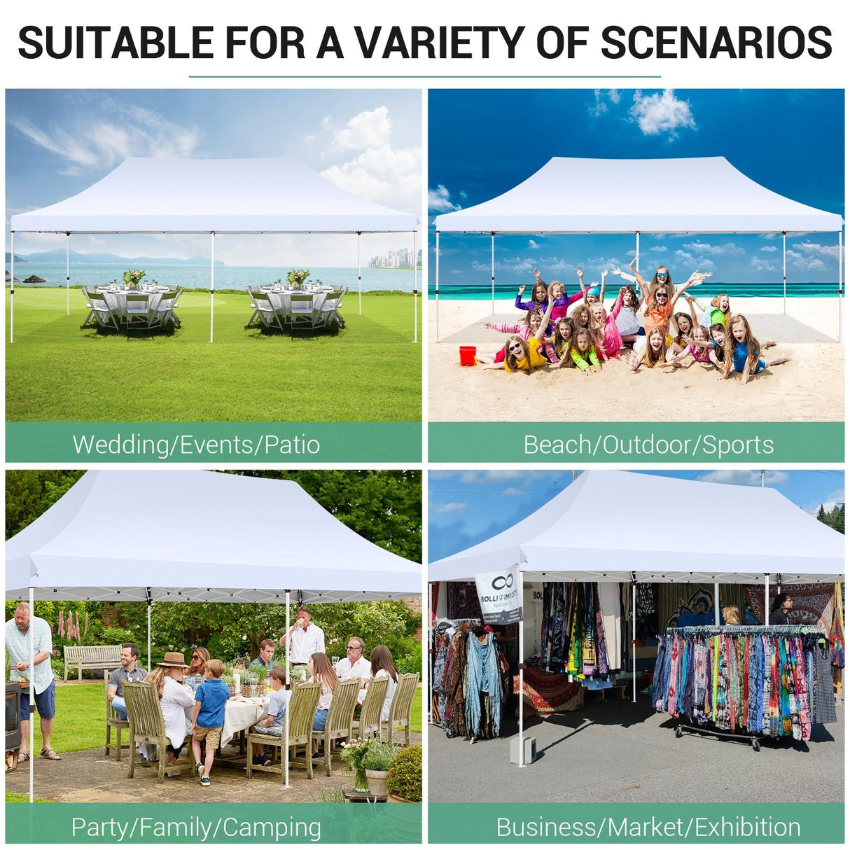 COBIZI 10x20 Pop Up Canopy Tent with Sidewalls, Commercial Ez Up Canopy, 3 Adjustable Heights, Waterproof and UV Protection 50+, Outdoor Gazebo Pop up Tent for Parties & Patio with 4 Sandbags COBIZI