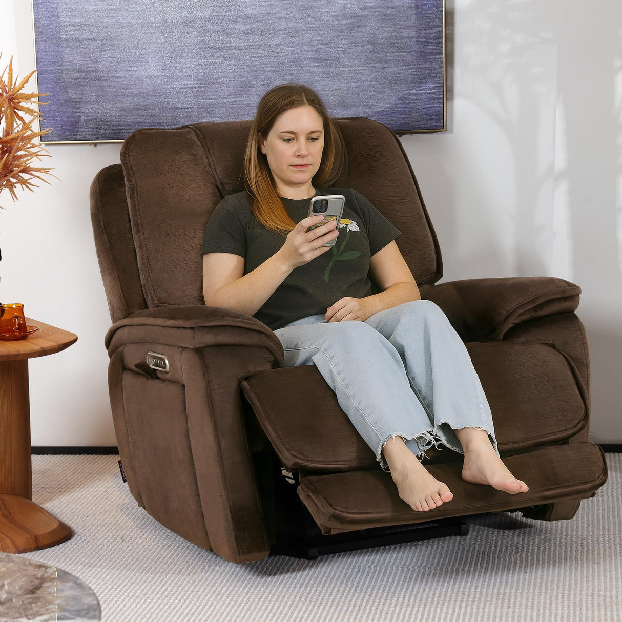 EONIX Triple Motor Lay Flat Zero Gravity Power Recliner Chair with Heat and Massage, Independent Adjustable Backrest Footrest Headrest, 400lbs Heavy Duty Medium Size, Stylish Chenille, Dark Brown EONIX