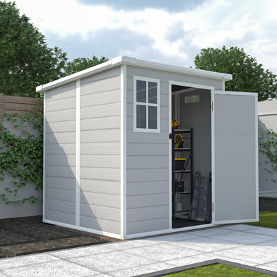 6x6 FT Plastic Shed, Resin Outdoor Storage Shed, Garden Tool Sheds Weatherproof for Store Patio Furniture, Garden Tools Bike Accessories, Beach Chairs and Lawn Mower,Light Grey