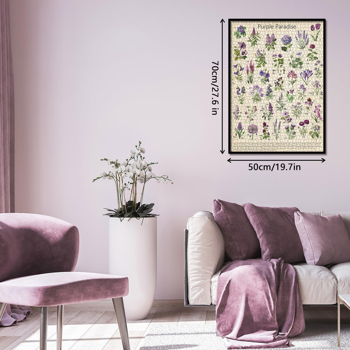 Vintage Purple Flower Puzzle for Adults, Botanical Purple Flower Plant Puzzles 1000 Pieces, Nature Garden Floral Jigsaw Puzzle BBOLDIN