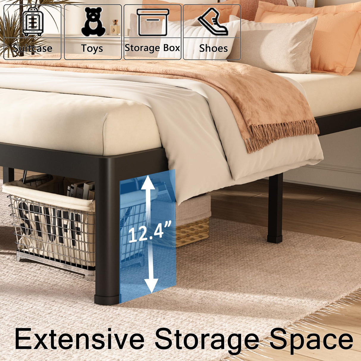 FUIOBYVV California King Bed Frame with Round Corner Edge Legs 14 inch High 3500 lbs Heavy Duty Metal Platform Bed Frame King Size No Box Spring Needed/Noise Free/Steel Slat Support/Non-Slip Black FUIOBYVV