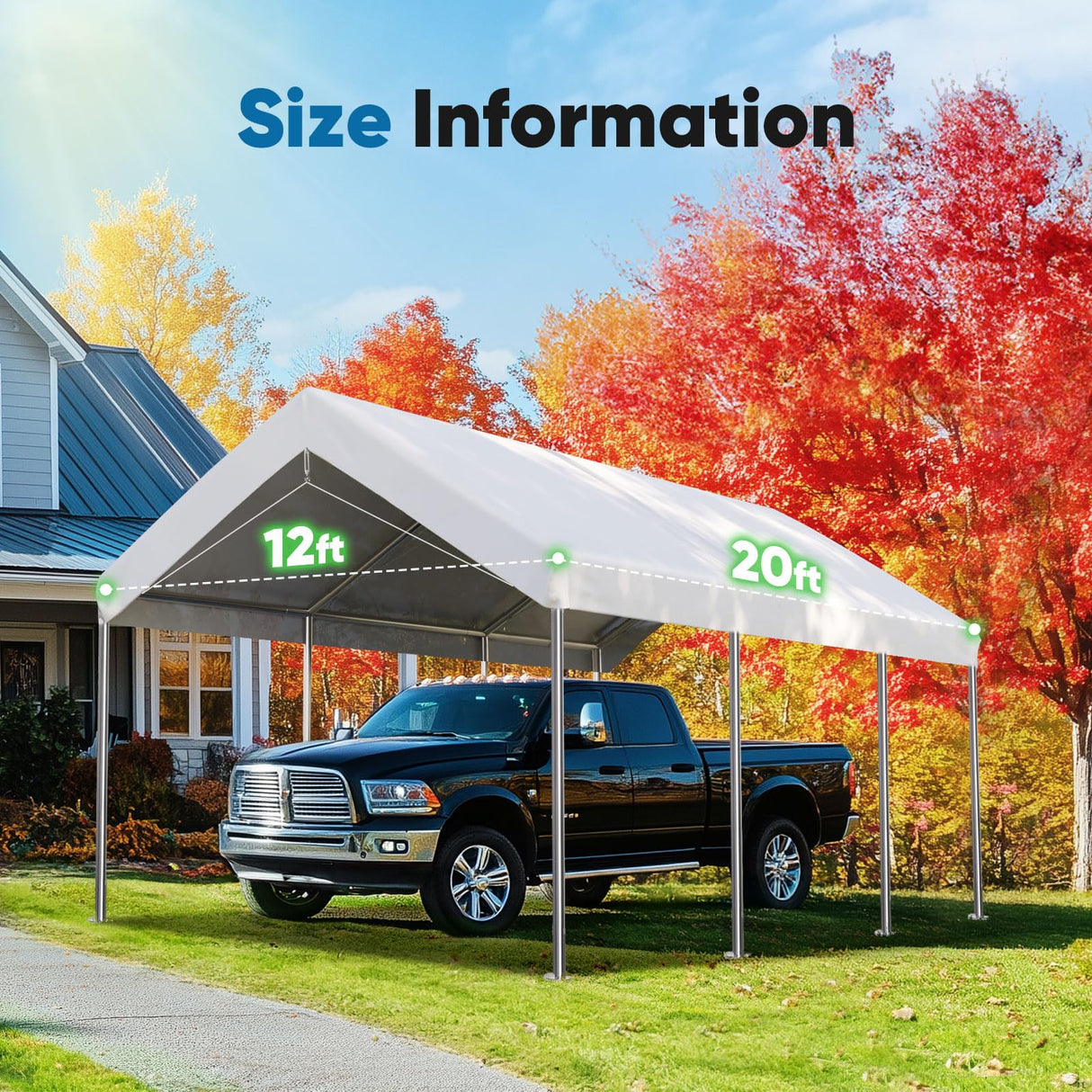 ADVANCE OUTDOOR Replacement Top Cover Tarp for 12x20 ft Carport Canopy with Ball Bungees, White, One Roof Only ADVANCE OUTDOOR