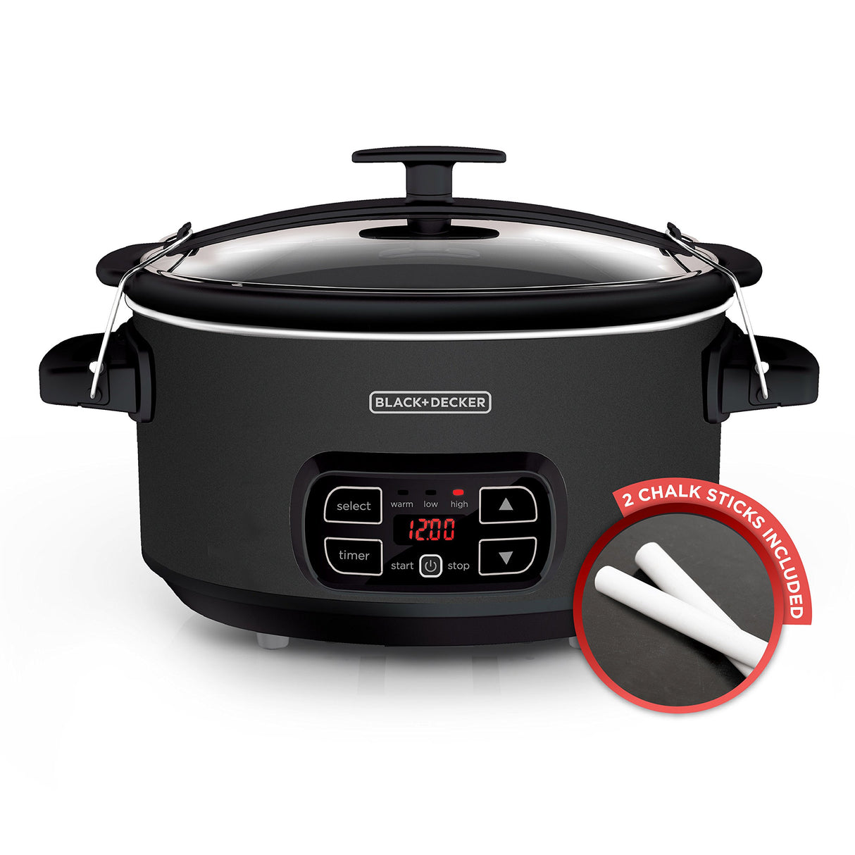 BLACK+DECKER 7-Quart Slow Cooker, SCD4007, Chalkboard Exterior, Locking Lid, 3 Heat Settings, Removable Stoneware Crock BLACK+DECKER
