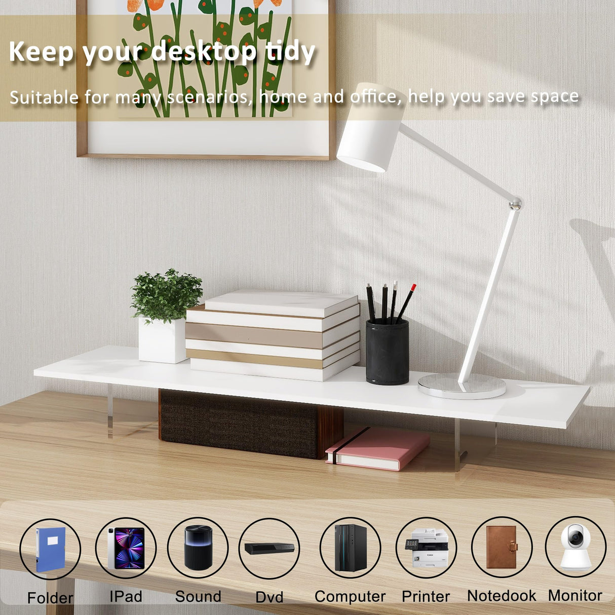 LA QUEENIE Monitor Stand Riser,Wood & Acrylic Computer Monitor Stand with LED Light,Desk Accessories Desktop Organizer Stand for Computer,Laptop,Printer,PC & TV Screen Riser LA QUEENIE