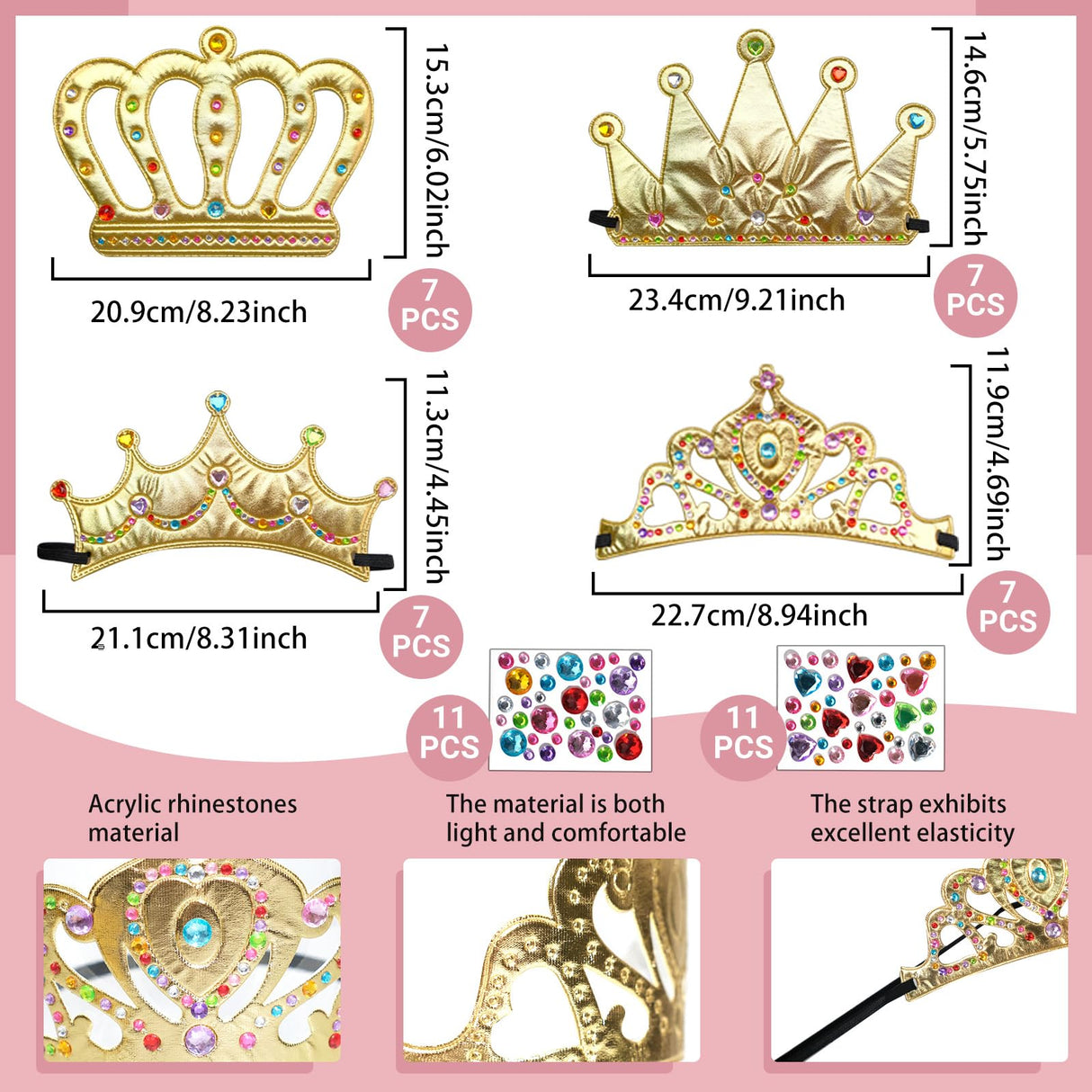 SENONAPO 50 Pcs Foam Crowns Kids Princess Tiaras Crowns Bulk with 2 Styles DIY Diamond Sticker Making Kits for Kids Birthday Party Supplies SENONAPO