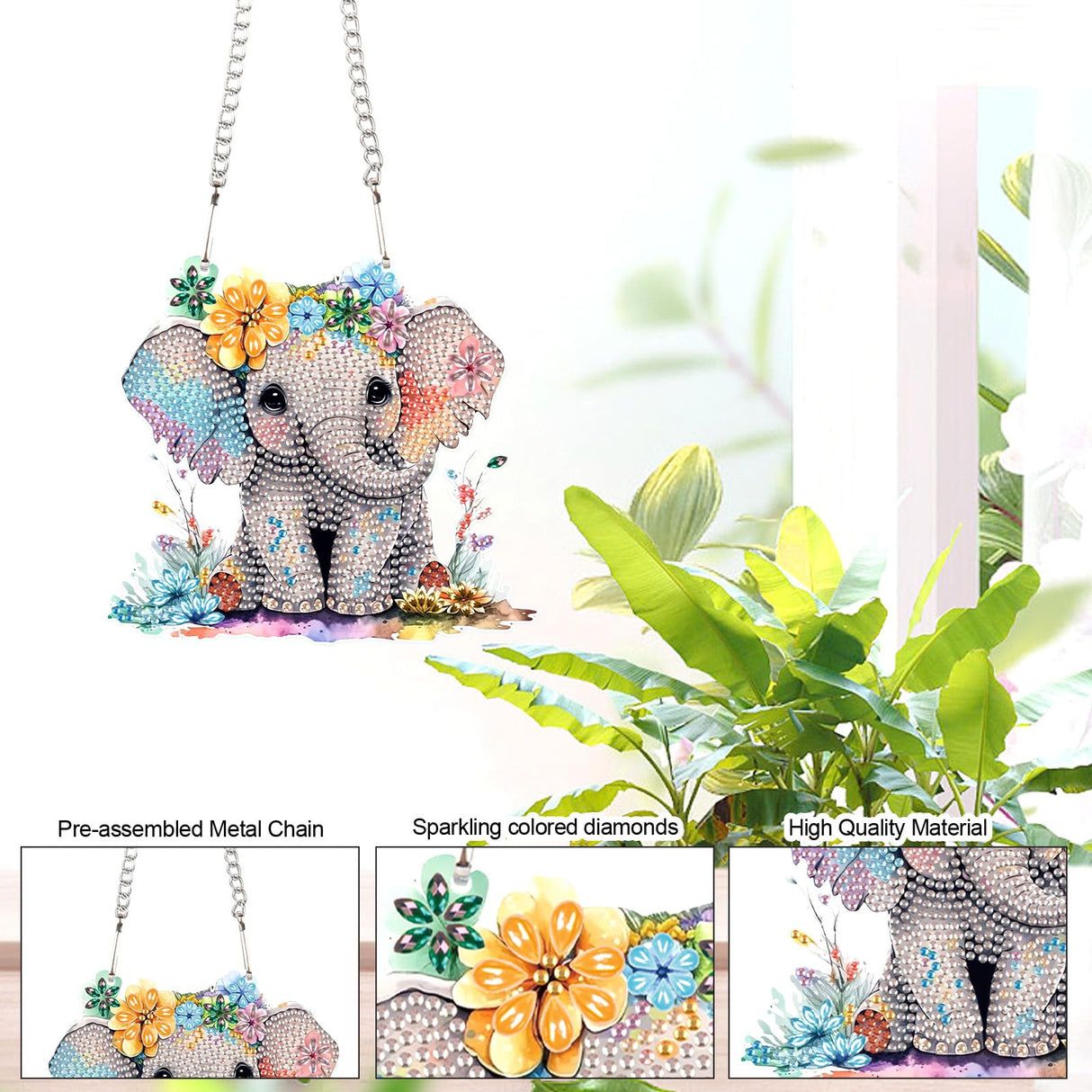 Diamond Art Painting Pendant Kits 5D Diamond Art Painting Art Hanging Kit Animal Elephant DIY Diamond Crystal Window Pendant Kit for Adults Gift Wall Home Decoration AiYuanzsh