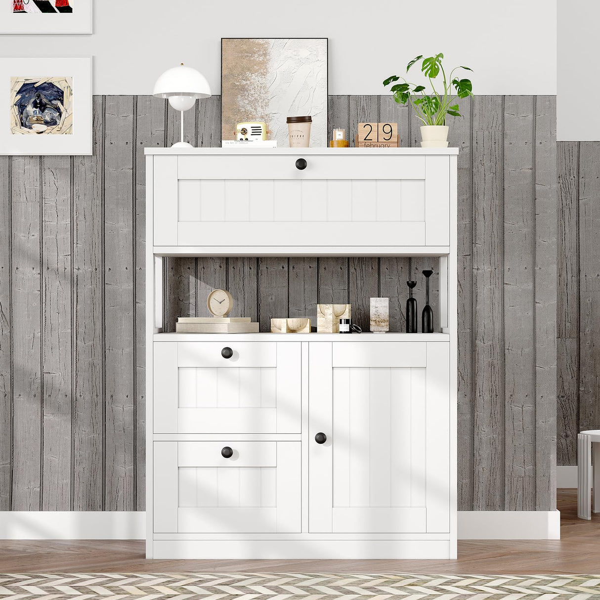 GRUSIGN Bathroom Cabinet, Modern Bathroom Floor Storage Cabinet Organizer with 1 Door and 3 Drawers, Freestanding Cupboard for Kitchen/Living Room Use GRUSIGN