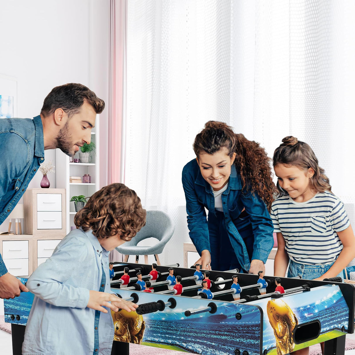 Goplus Foosball Table, 2-in-1 Tabletop & Freestanding Soccer Game Table with Detachable Leg, Ergonomic Handle, 2 Balls, Adults Youth Kids Foosball Games for Home, Office, Pub, Arcade Game Room Goplus