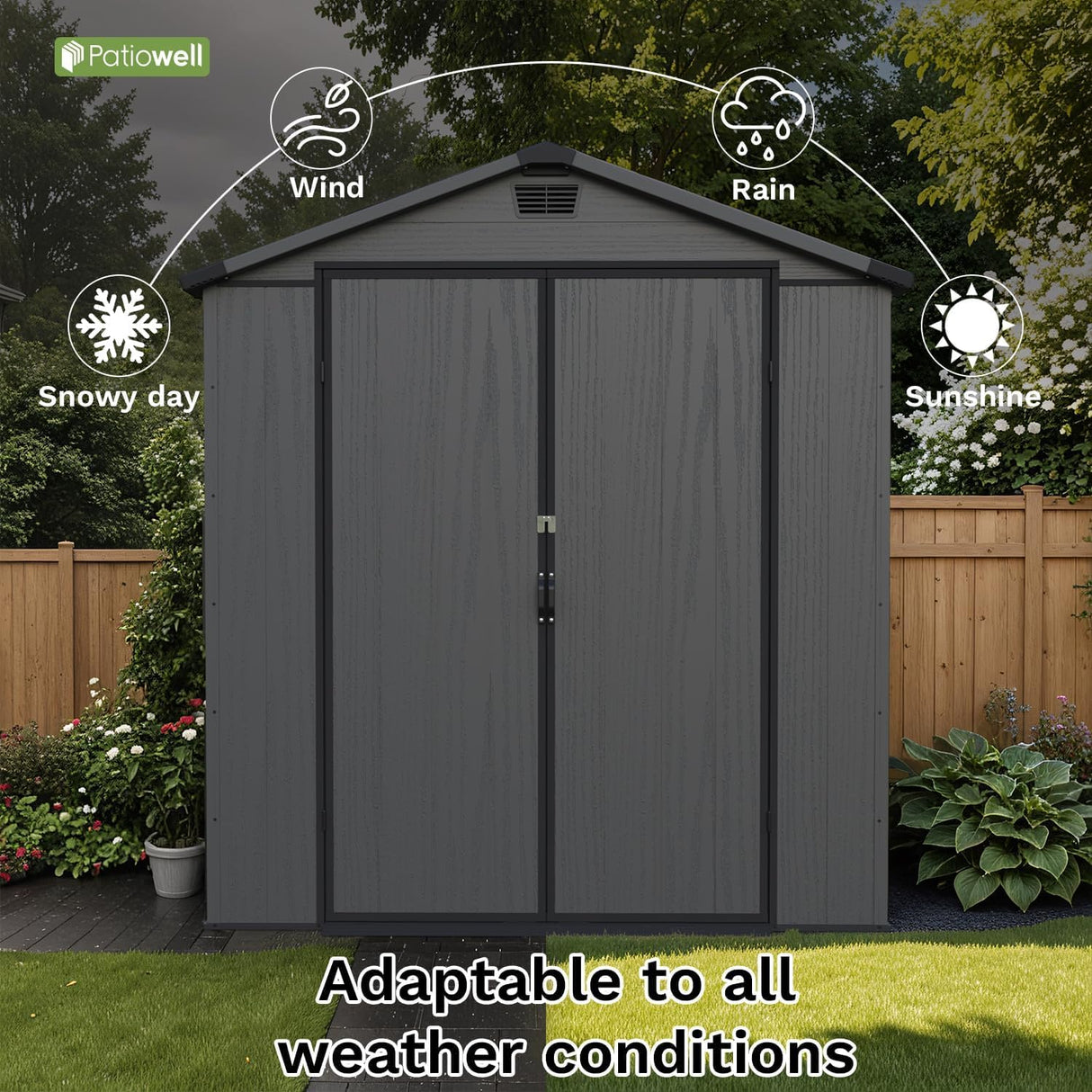 Patiowell 6 x 10 FT Outdoor Plastic Storage Shed with Floor - Lockable Resin Tool Shed, 2 Windows, Easy Assembly for Garden/Backyard (Dark Grey) Patiowell