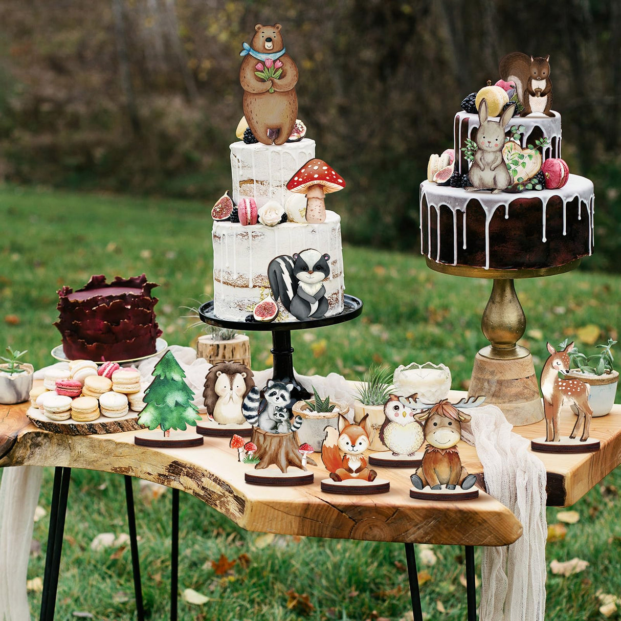 Geetery 12 Pcs Woodland Animals Wooden Animal Cutout Shapes Forest Painted Woodland Baby Shower Decorations Wild Creatures Wood Table Centerpieces for Forest Camp Party Supplies (Cute) Geetery