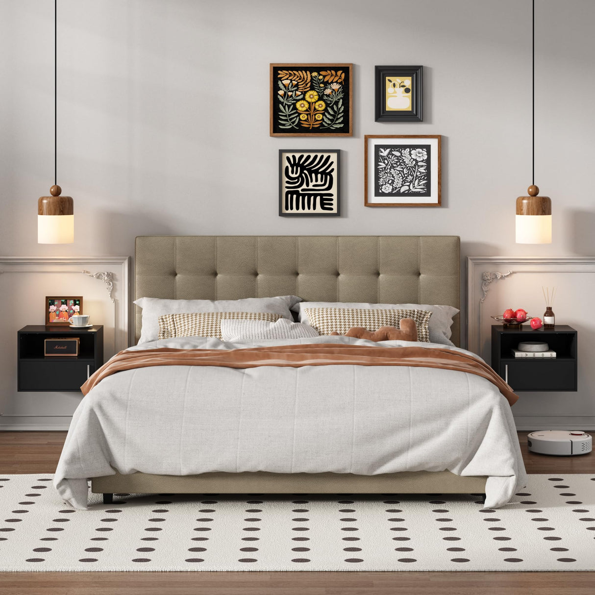 JAXPETY Wall Floating Nightstand Set of 2 Modern Side Table Wall Mounted Shelf with Cabinet Storage for Living Room, Bedroom, Dorm, Black JAXPETY