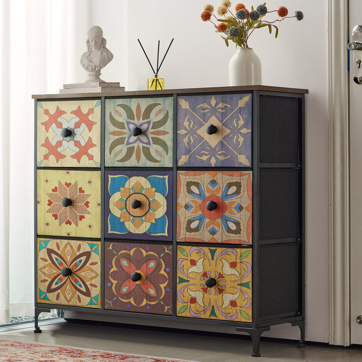 EnHomee Dresser for Bedroom with 9 Drawers Boho Dressers & Chest of Drawers Fabric 9 Drawer Dresser for Closet, Entryway, Hallway, Wooden Top EnHomee