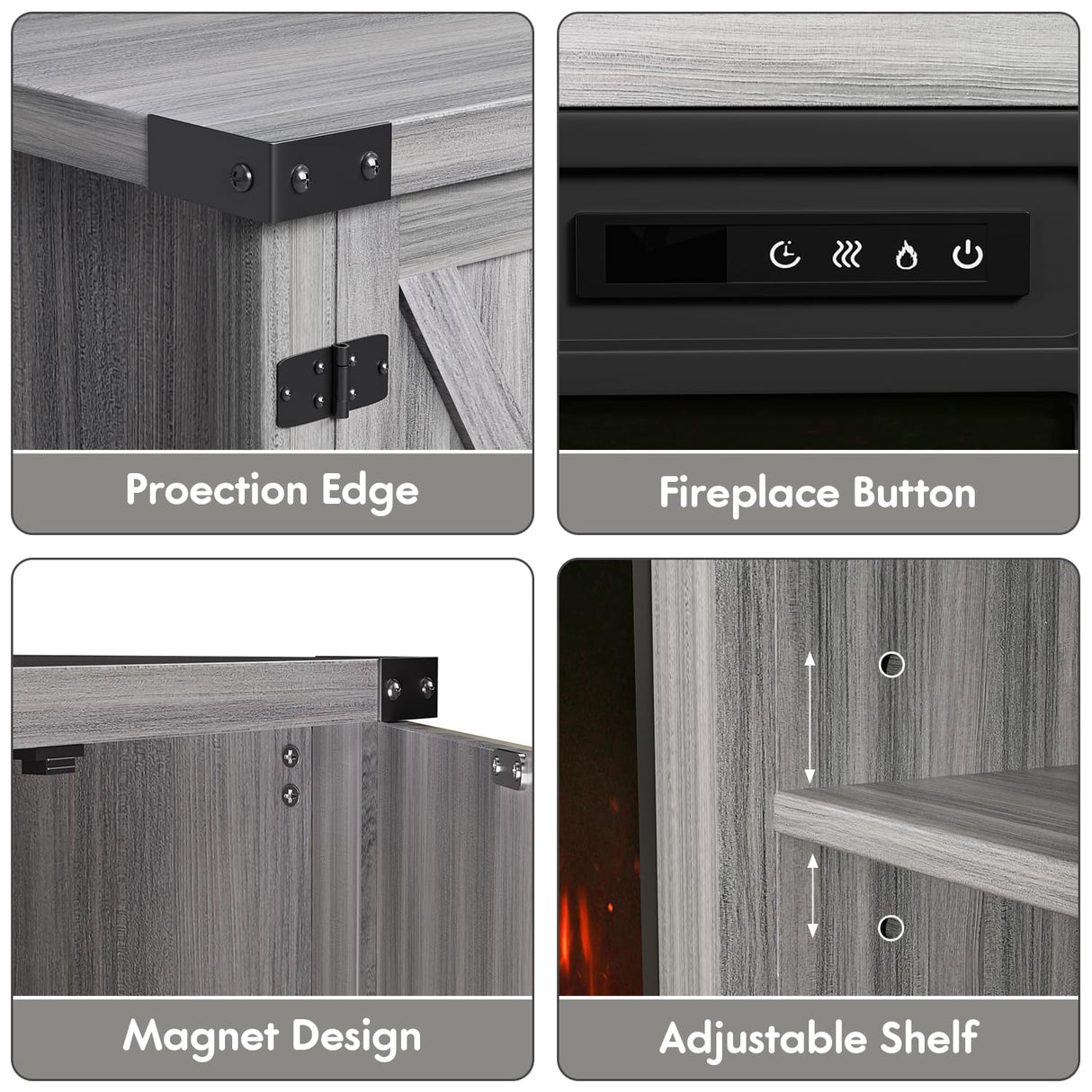 YESHOMY Fireplace TV Stand with Two Barn Doors and Storage Cabinets for Televisions up to 65+ Inch, Entertainment Center Console Table, Media Furniture for Living Room, 58 Inch, Gray Wash YESHOMY