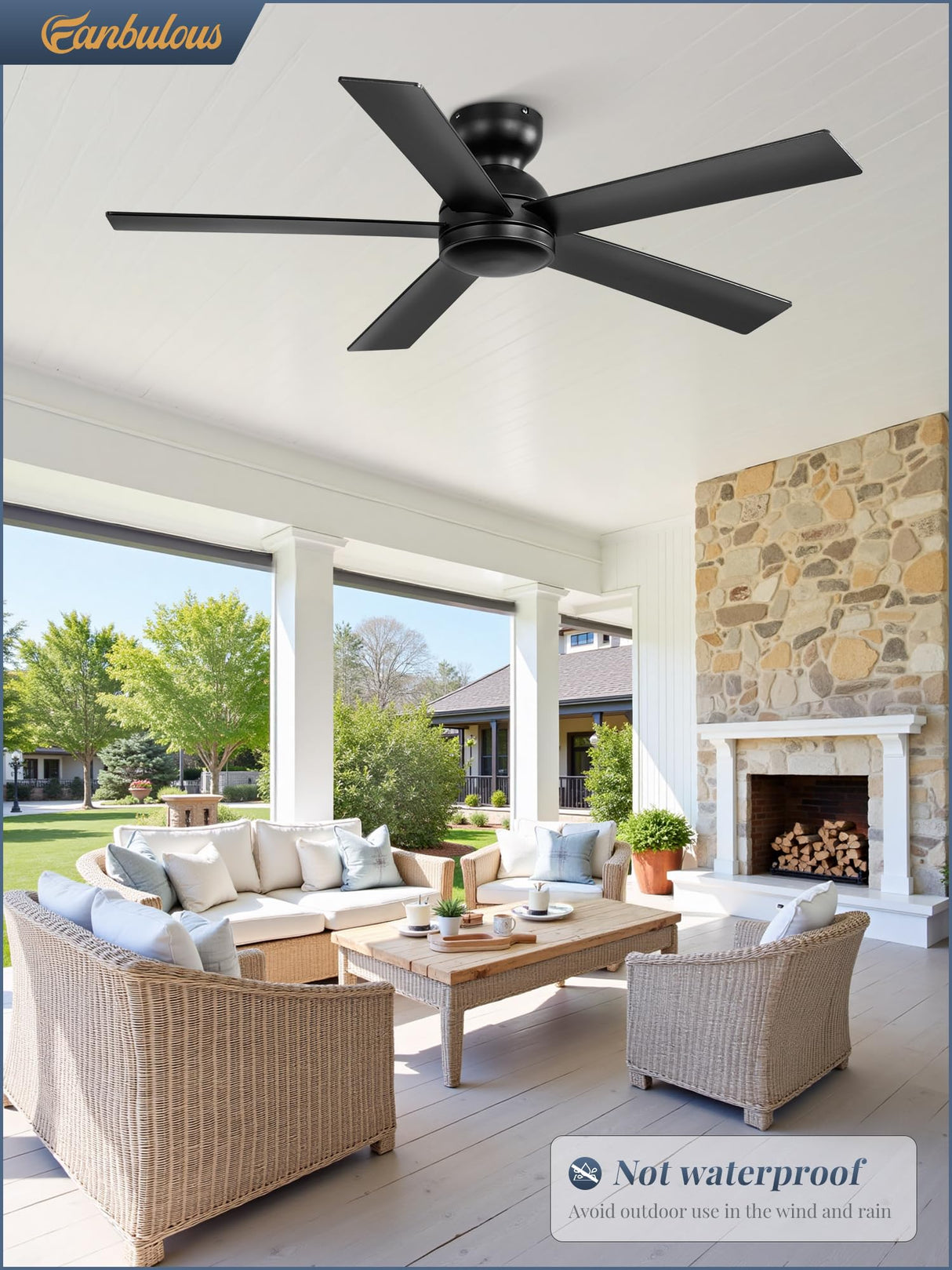 48 Inch Flush Mount Ceiling Fan no Light, Black Ceiling Fan with Remote, 6-Speeds, Quiet Reversible DC Motor, Indoor/Outdoor Ceiling Fans without Lights for Patio, Living Room, Bedroom Fanbulous
