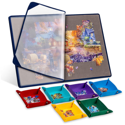 Tektalk Jigsaw Puzzle Board with 6 Color Sorting Trays - Portable Puzzle Mat with Non-Slip Surface, Dustproof Cover for Storage, Up to 1000 Pieces - Grey