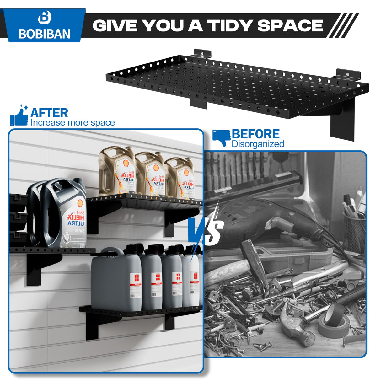 BOBIBAN 2 Pack Slatwall Shelves, Heavy Duty Metal Slat Wall Shelf for Retail, Garage, Home Storage, 80 lbs Load Capacity, Universal Slatwall Accessories(10 x 24 Inch-2) BOBIBAN