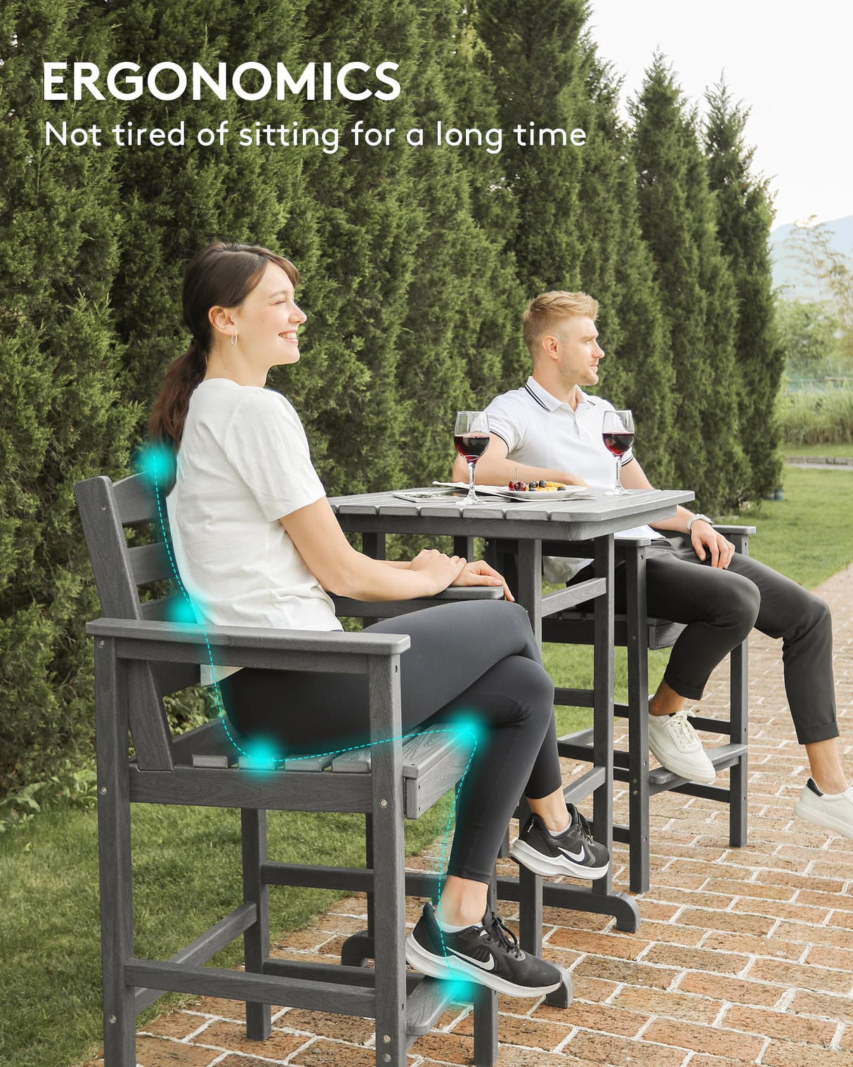 SERWALL Balcony Adirondack Chairs and Table 3 Pieces Set, Adirondack Bar Height Chairs Set of 2 and Bar Table, Outdoor Bar Stools Set, Gray SERWALL