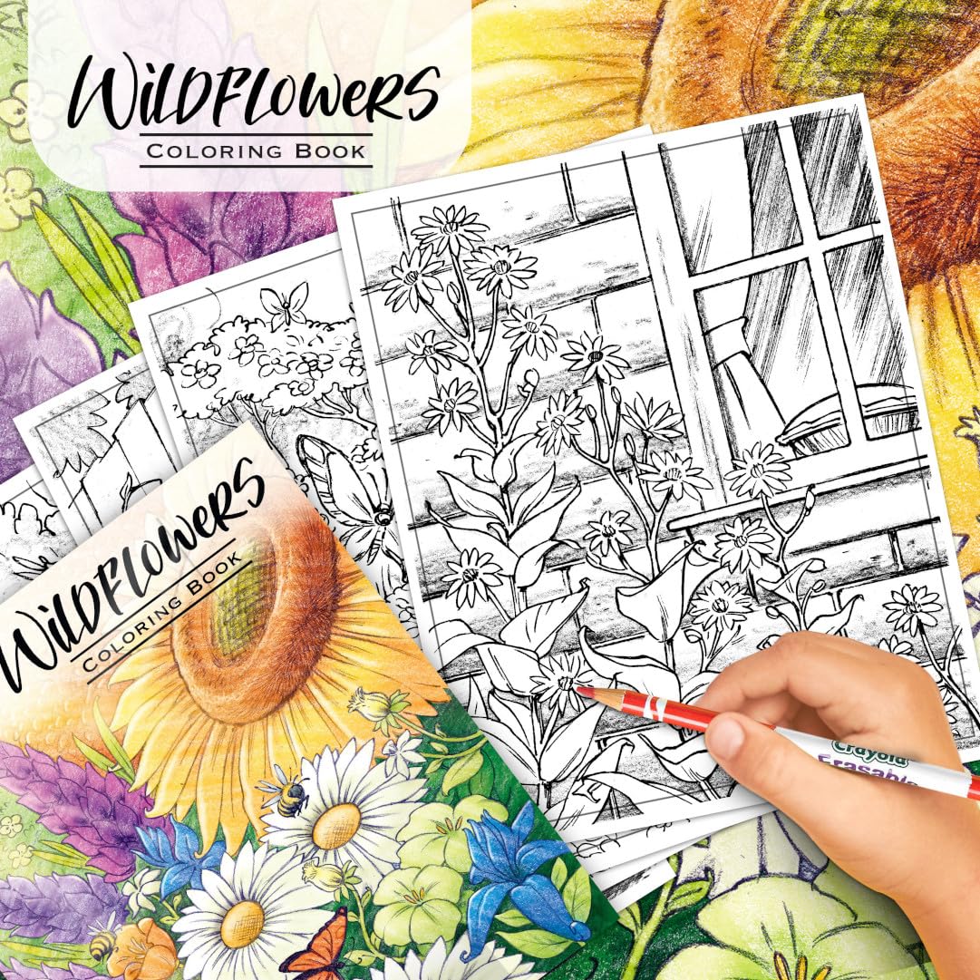 Crayola Wildflower Coloring Book (40 Pages), Premium Adult Coloring Pages, for Stress Relief and Relaxation, Gift for Adults Crayola