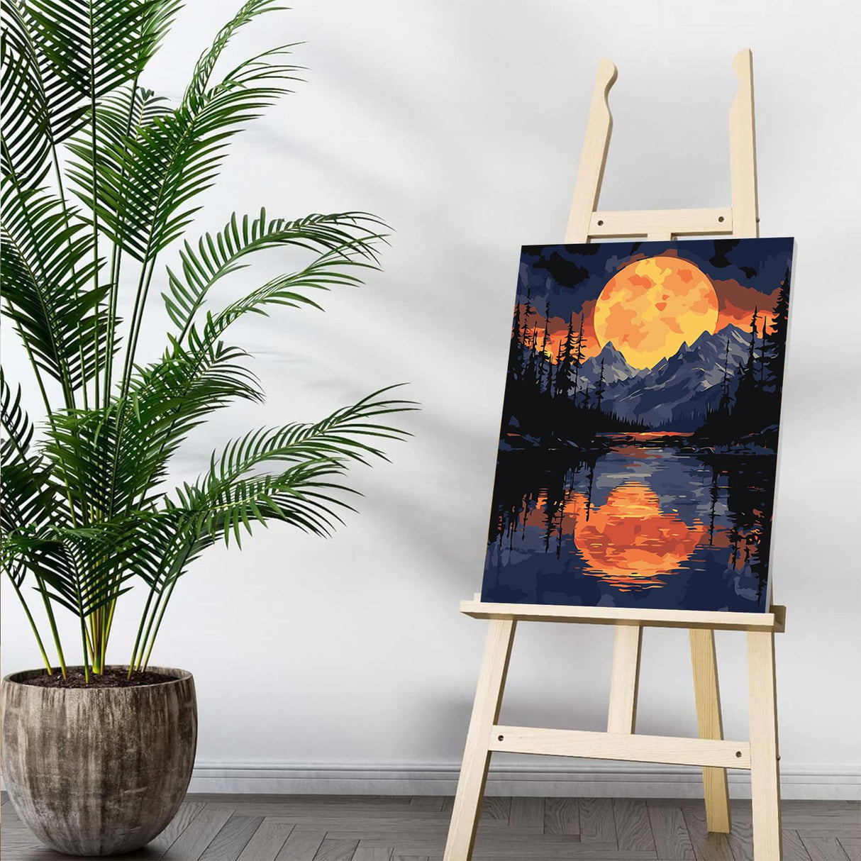 Auremi Mountain Paint by Number Kits with Framed, DIY Sunset Paint by Number Canvas for Adults, Easy Landscape Acrylic in Canvas with Brushes for Decor 20x30cm Auremi