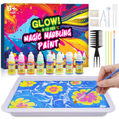 Glow Water Marbling Paint for Kids, Arts and Crafts for Kids Age 6-12, Gifts Toys for 6 7 8 9 10 11 12 Year Old Girls Boys, Crafts for Kid Age 6-12 Birthday Gifts Ideas (Marbling Paint Blue)