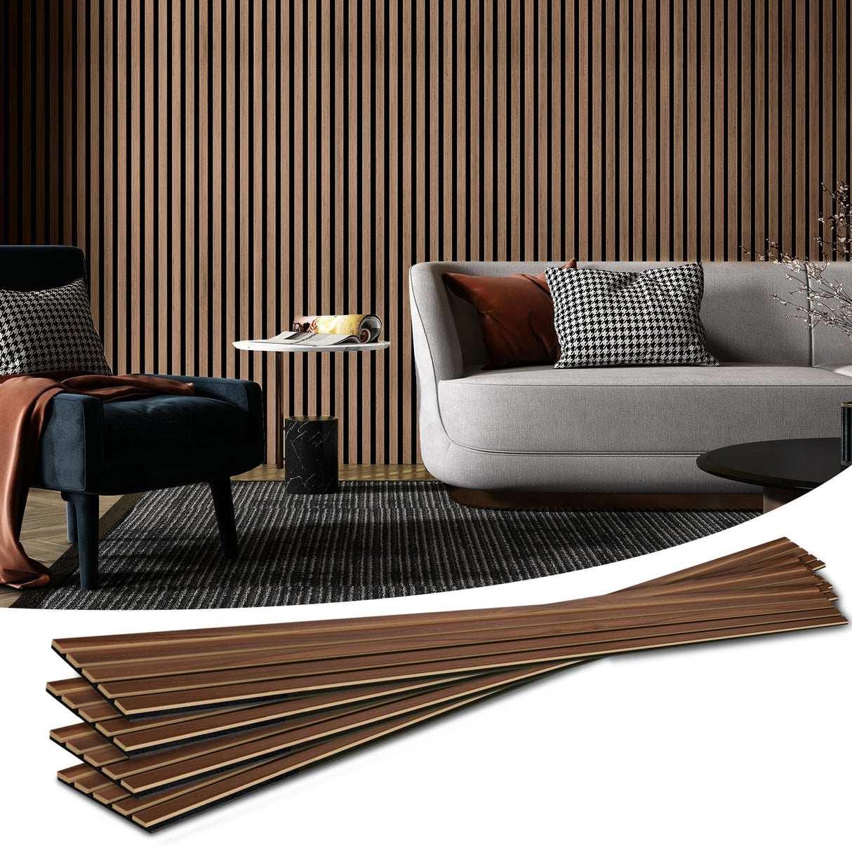 Art3d 4-Piece Wood Slat Acoustic Panels for Stylish Decor and Noise Reduction, 3D Textured Panel for Ceiling and Wall, Walnut Art3d