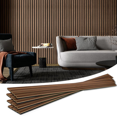 Art3d 4-Piece Wood Slat Acoustic Panels for Stylish Decor and Noise Reduction, 3D Textured Panel for Ceiling and Wall, Walnut